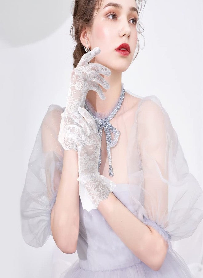QPIXVB White Lace Gloves,Lace Gloves Women,White Mesh Glove,Halloween Opera Prom Cosplay Costume Dress Glove for Tea Party Bridal Wedding Sunblock,Halloween Accessories for Woman,Vampire Costume - Image 4
